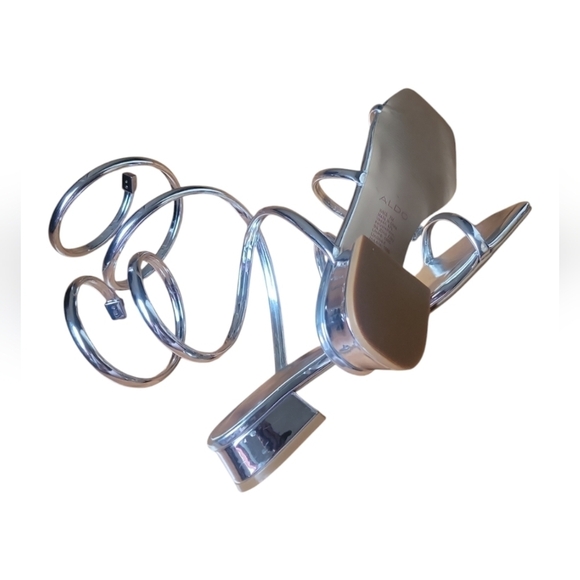 Aldo Spinna Silver Strappy Spiral Wrap Around Design Sandals Sz 7M - Picture 6 of 13